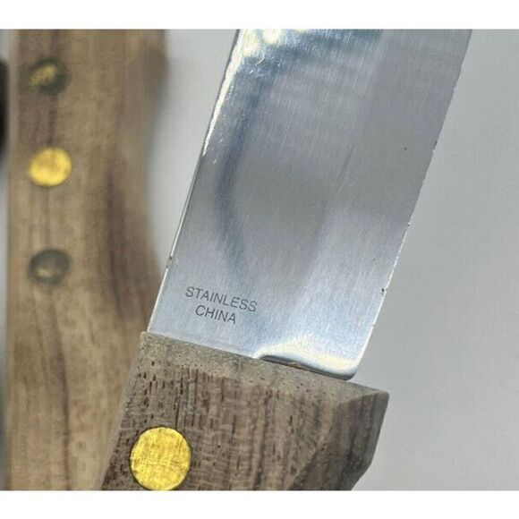 Oneida PIONEER Wood Handle Serrated Steak Knives Stainless Steel Blade Set Of 6 - Picture 4 of 5